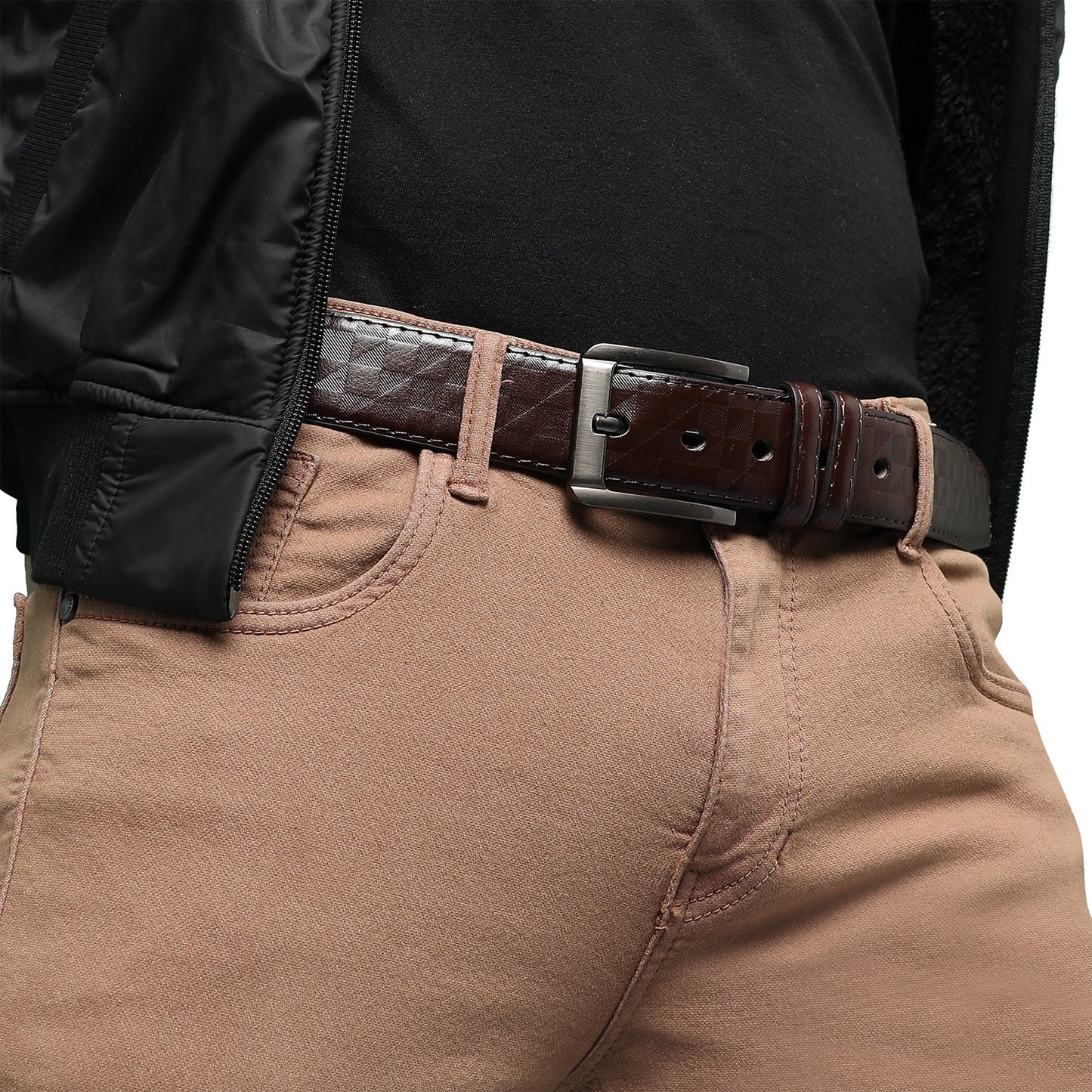Brown Textured Formal Vegan Leather Leather Belt