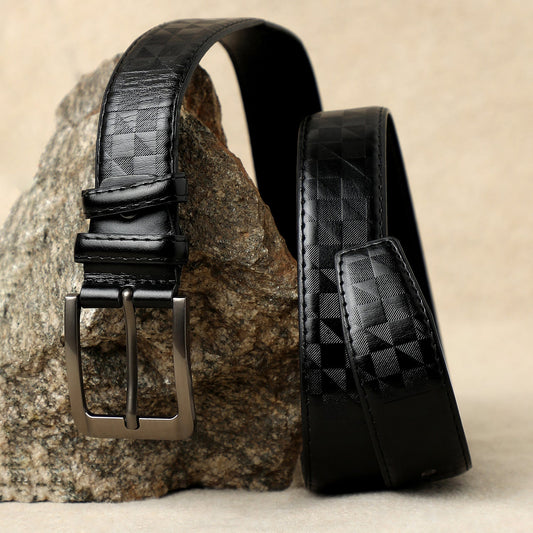 Black Textured Formal Vegan Leather Leather Belt