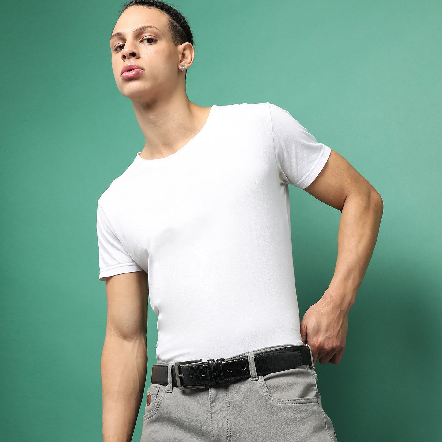 Black Textured Formal Vegan Leather Leather Belt