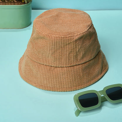 Beige Solid Corduroy Bucket Hat