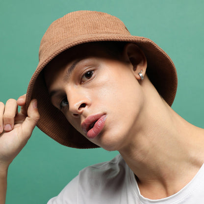 Beige Solid Corduroy Bucket Hat