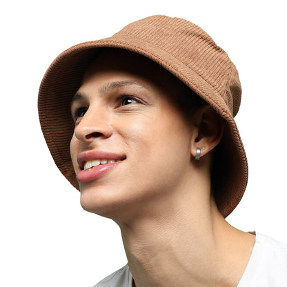 Beige Solid Corduroy Bucket Hat