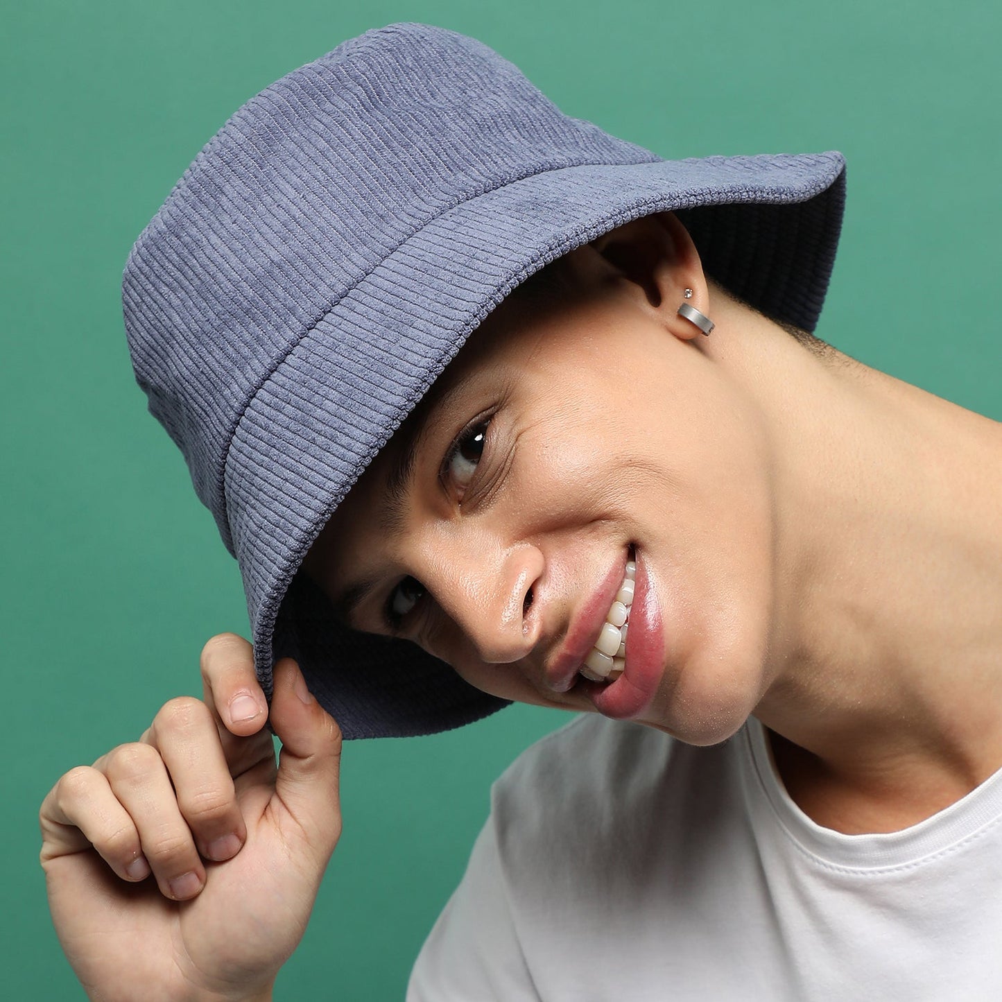 Blue Solid Corduroy Bucket Hat