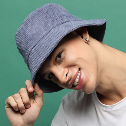 Blue Solid Corduroy Bucket Hat