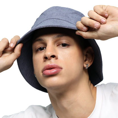 Blue Solid Corduroy Bucket Hat