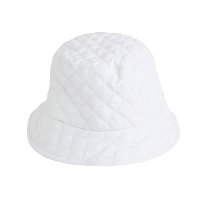 White Solid Quillted Bucket Hat