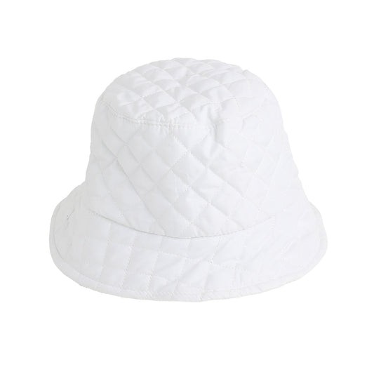 White Solid Quillted Bucket Hat