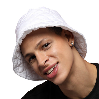 White Solid Quillted Bucket Hat