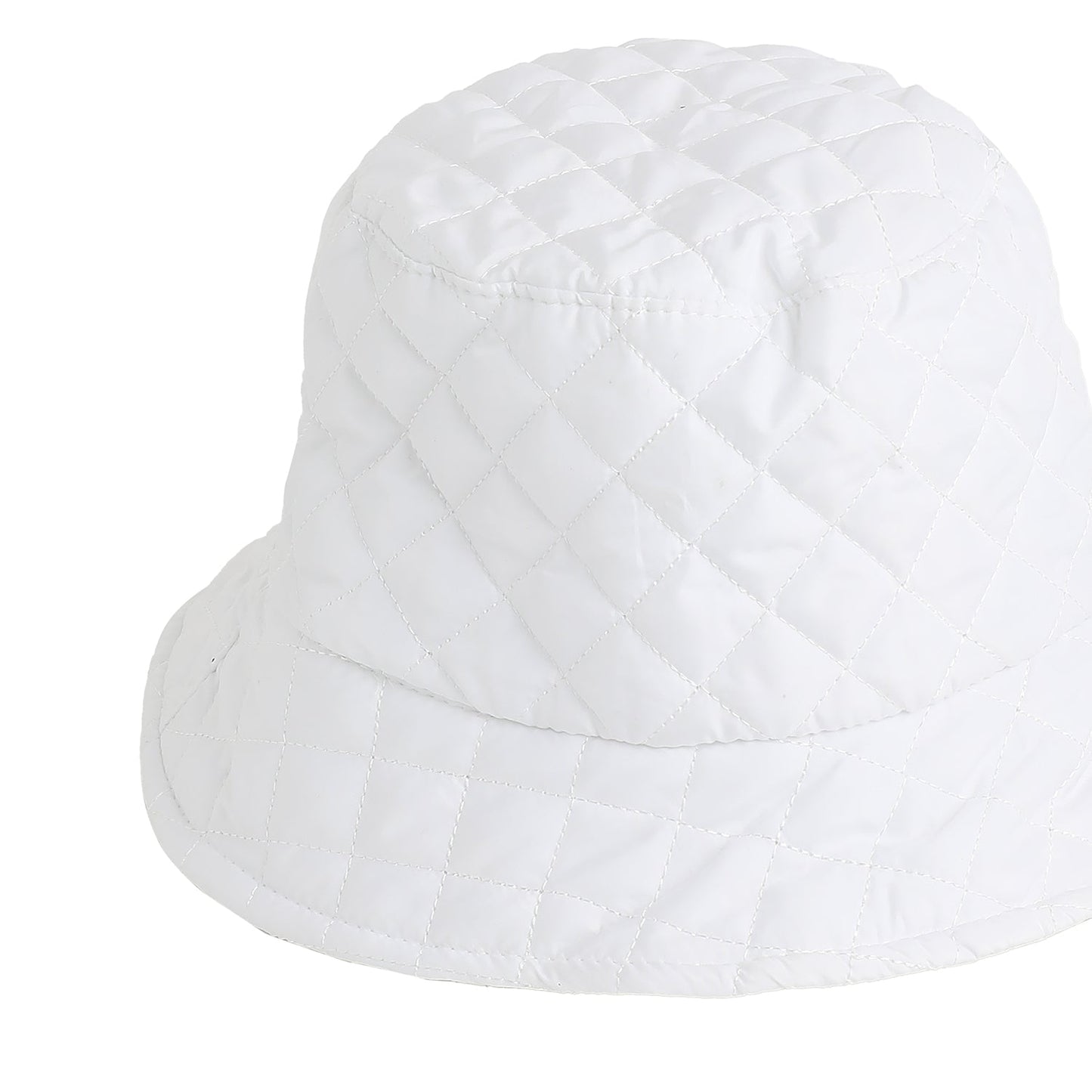 White Solid Quillted Bucket Hat
