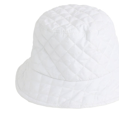 White Solid Quillted Bucket Hat