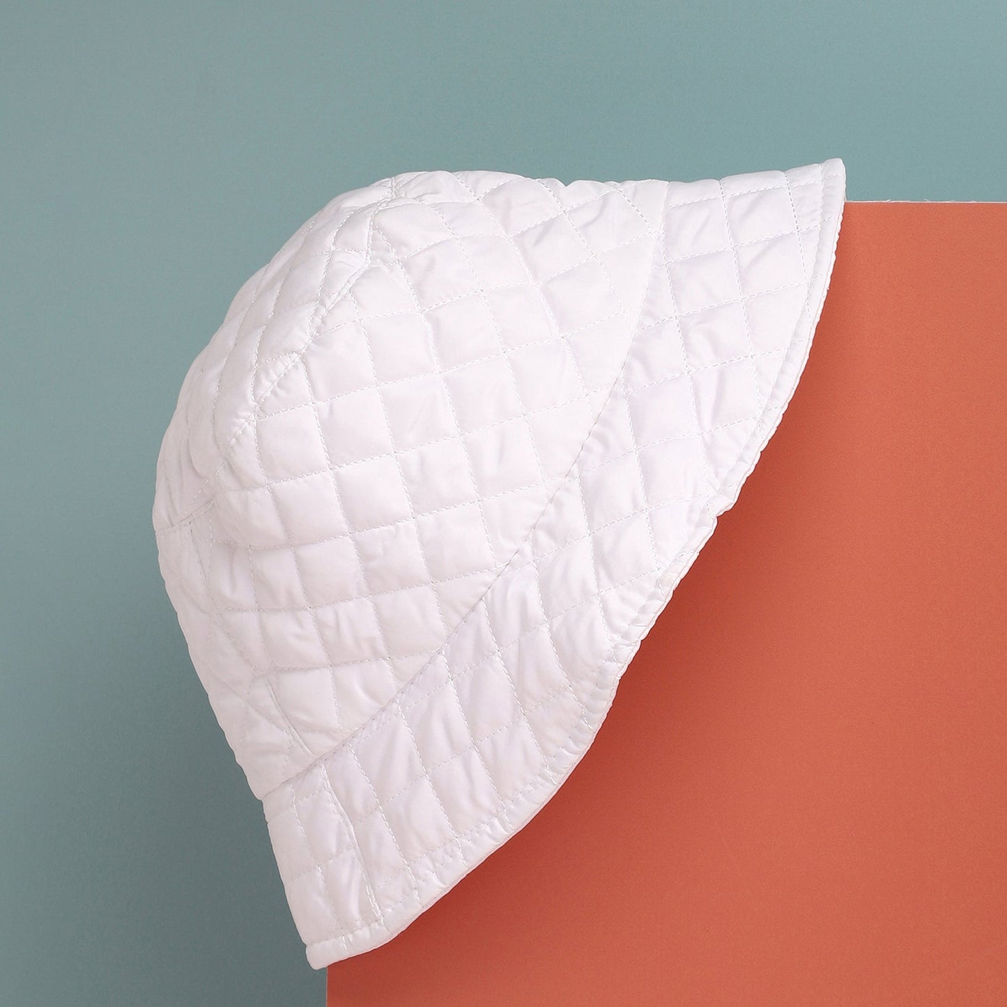 White Solid Quillted Bucket Hat