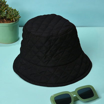 Black Solid Quillted Bucket Hat