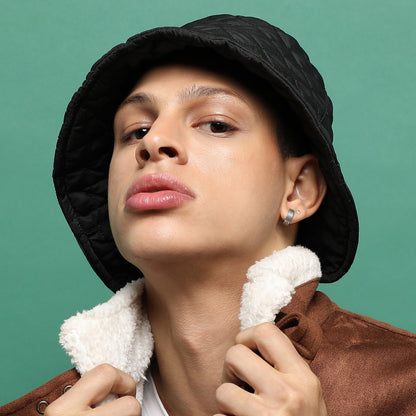 Black Solid Quillted Bucket Hat