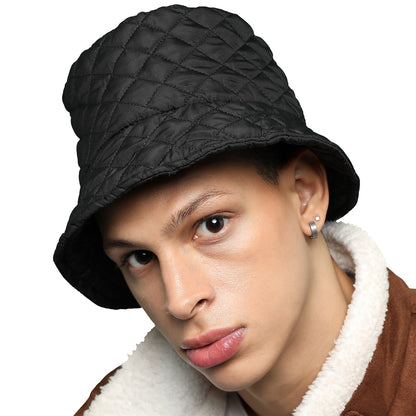 Black Solid Quillted Bucket Hat