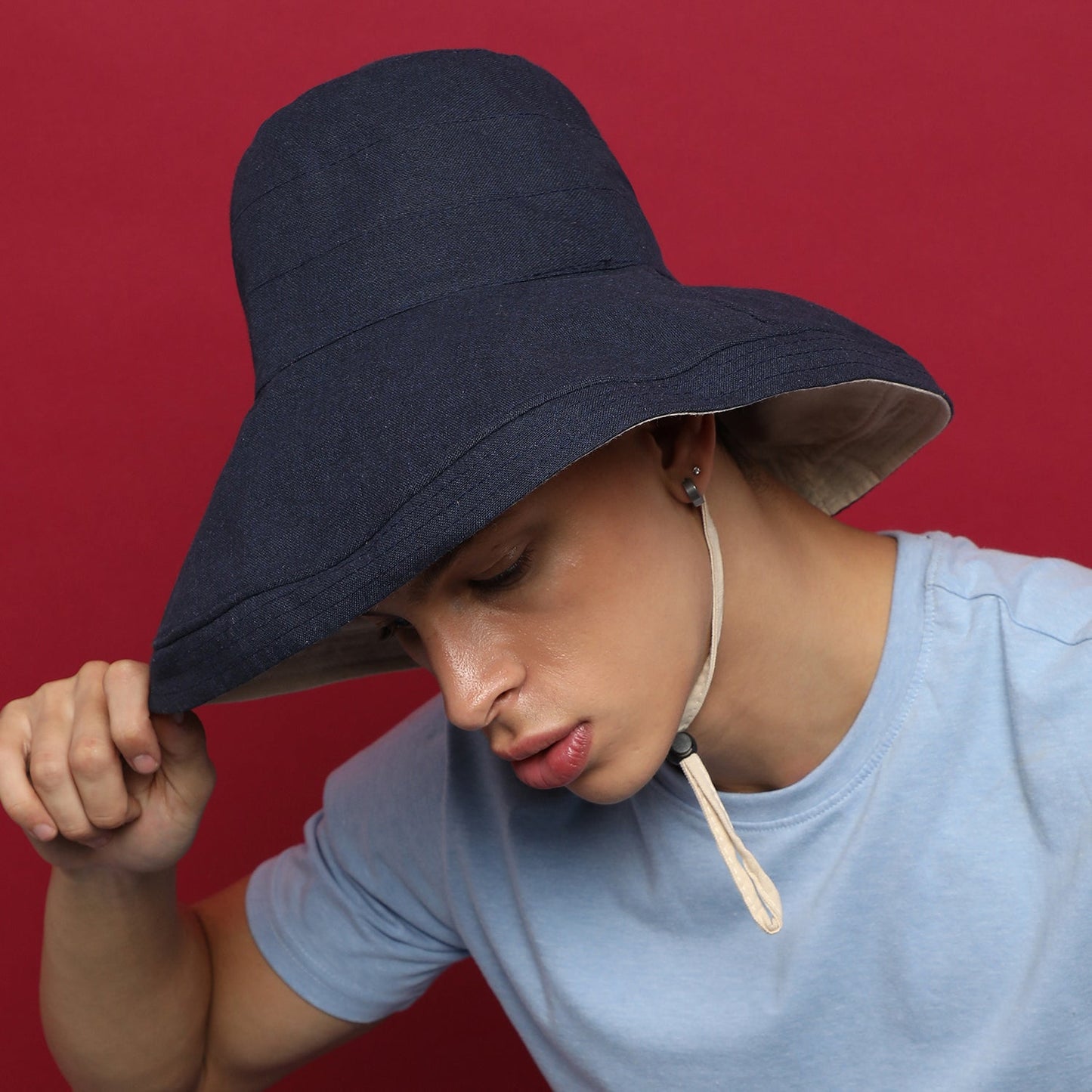 Blue Solid Bucket Hat