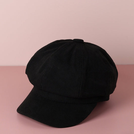 Solid Black Newsboy Cap