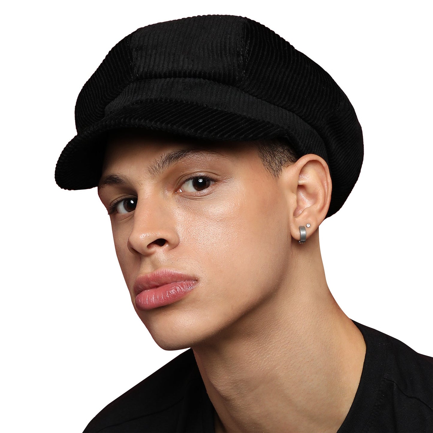 Solid Black Newsboy Cap