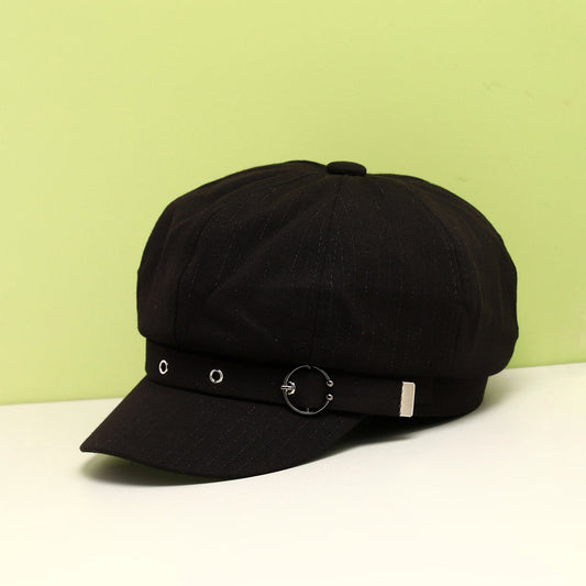 Solid black Newsboy Cap