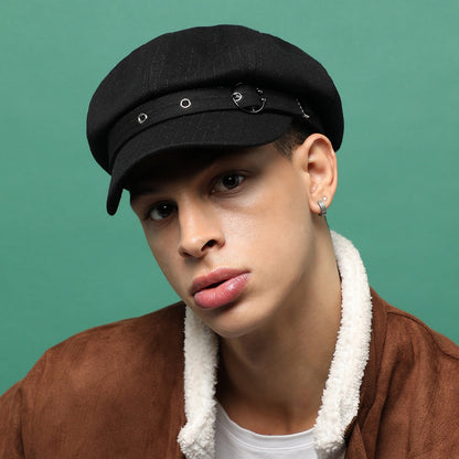 Solid black Newsboy Cap