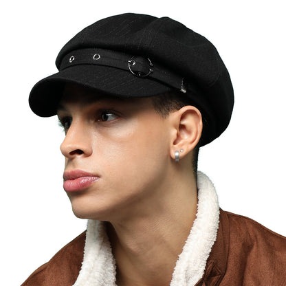 Solid black Newsboy Cap