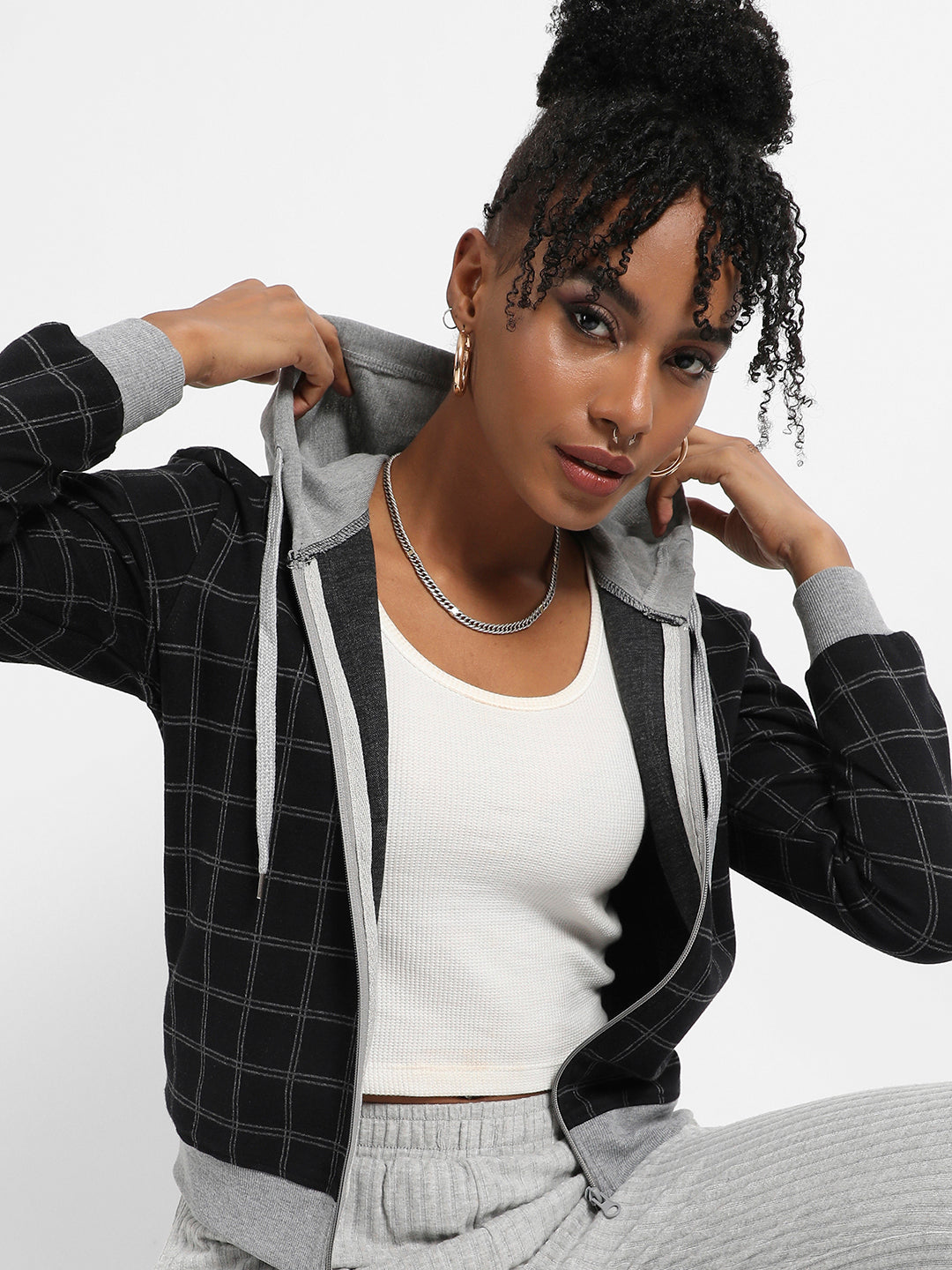 Checkered Jacket With Contrast Hem