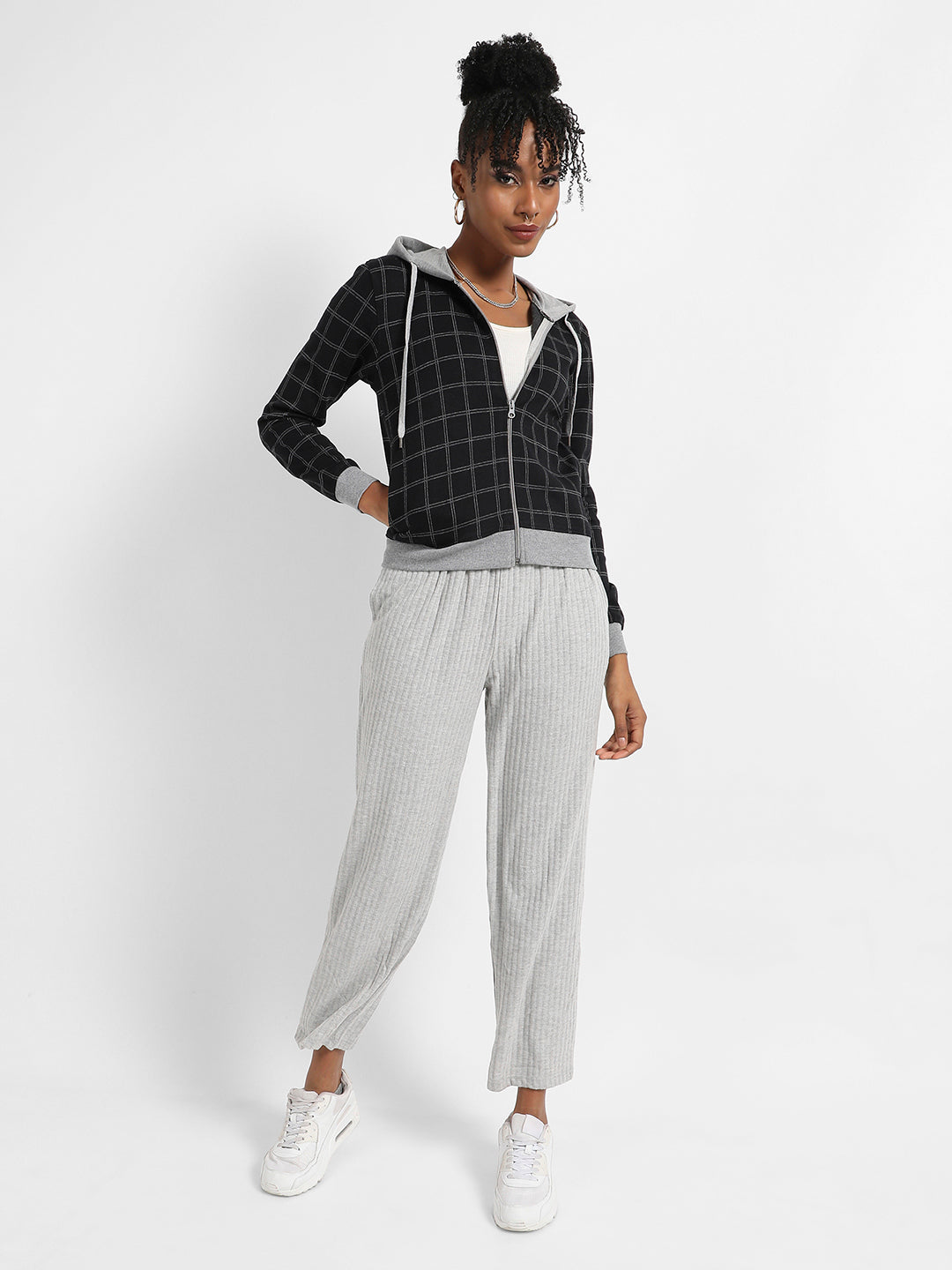 Checkered Jacket With Contrast Hem