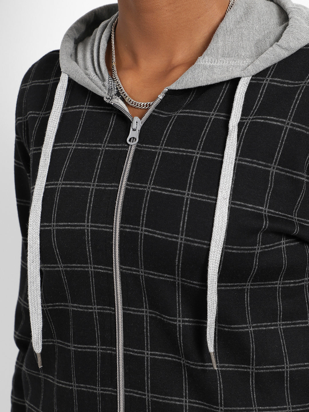 Black Checkered Jacket With Contrast Hem