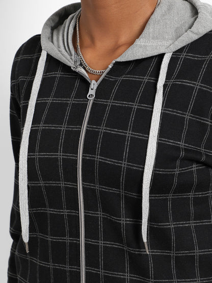 Black Checkered Jacket With Contrast Hem