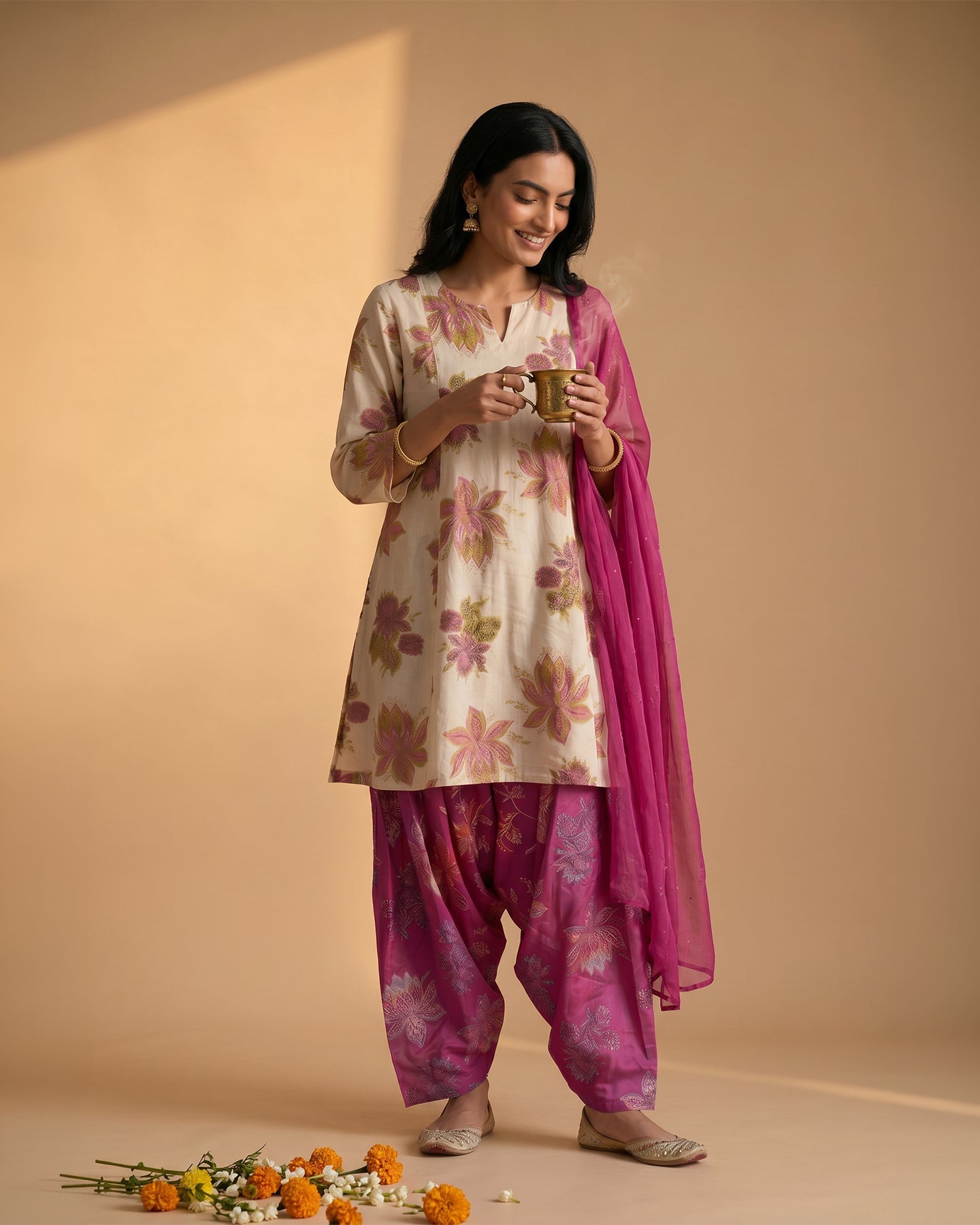 White Floral suit set