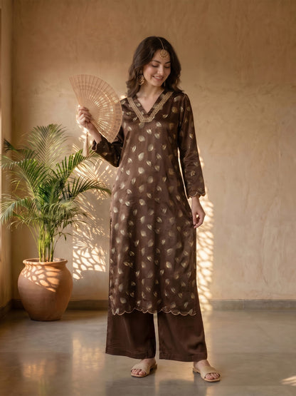BROWN FOIL KURTA SET