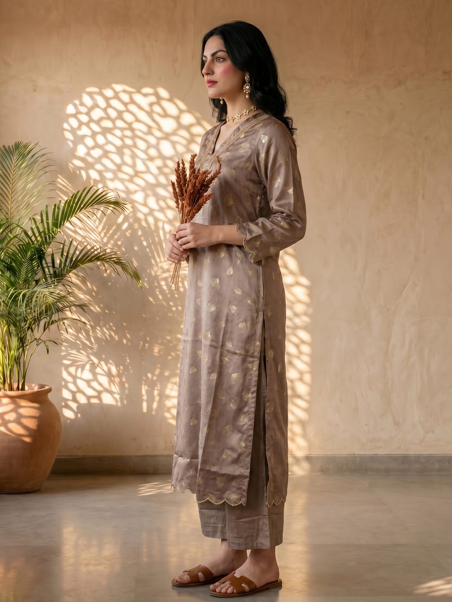 GREY FOIL KURTA SET