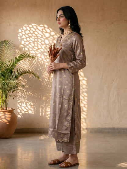 GREY FOIL KURTA SET
