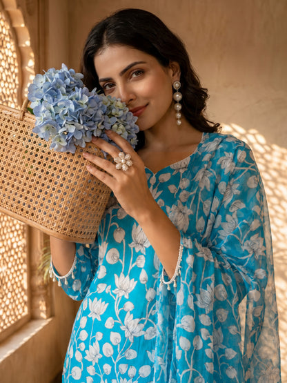 BLUE KALAMKARI SUIT SET