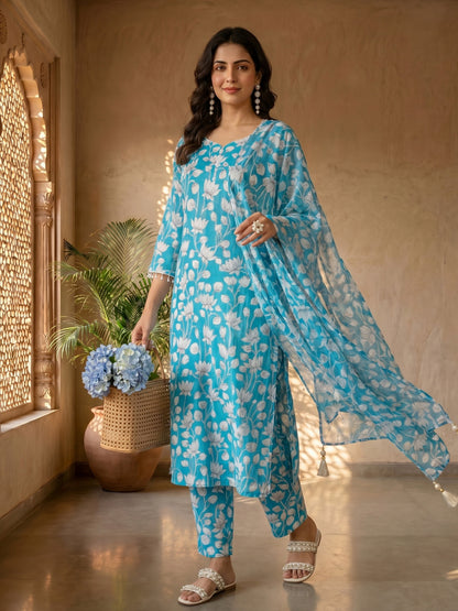 BLUE KALAMKARI SUIT SET