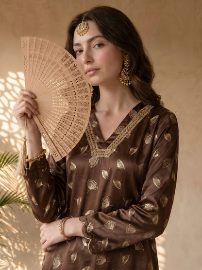 BROWN FOIL KURTA SET