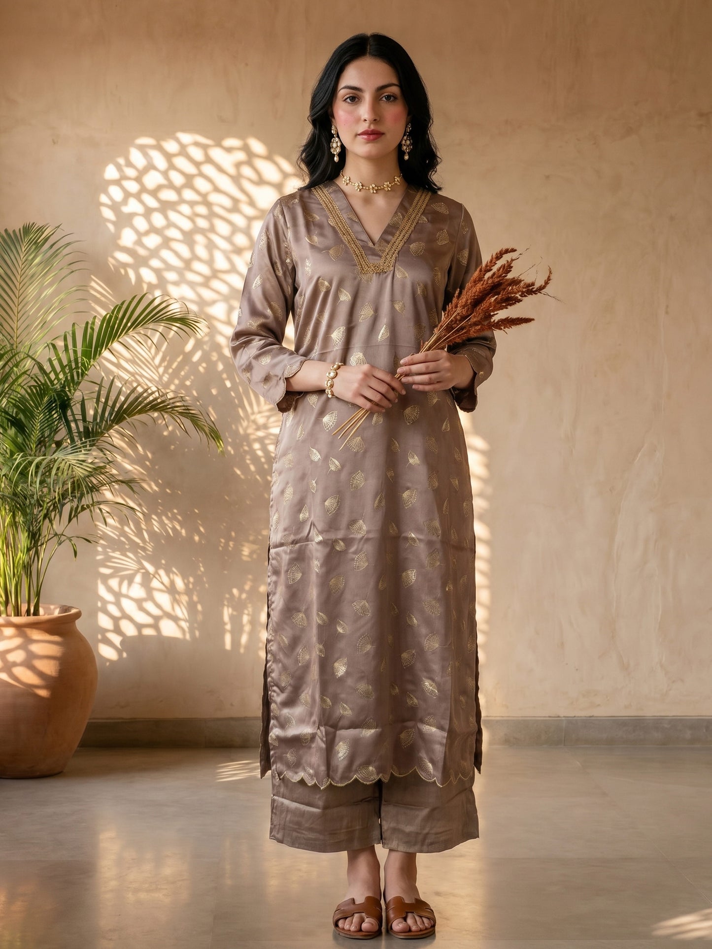 GREY FOIL KURTA SET