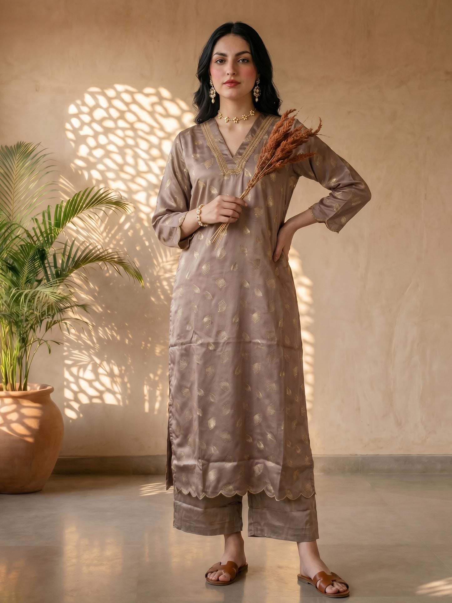 GREY FOIL KURTA SET
