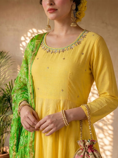 YELLOW BANDHEJ SUIT SET