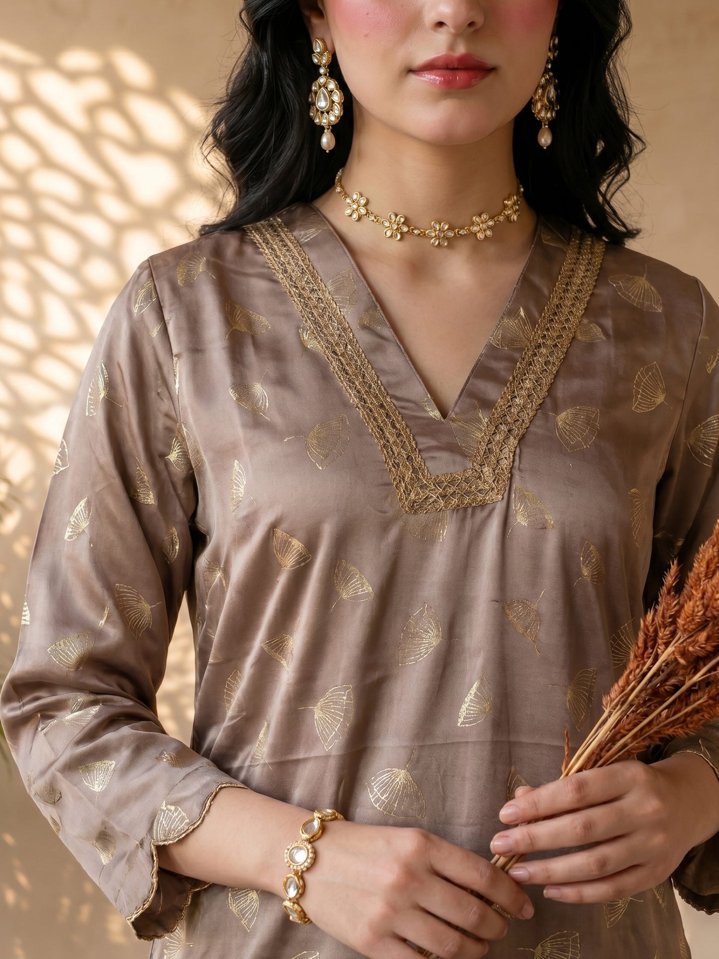 GREY FOIL KURTA SET