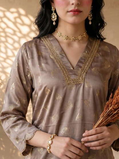 GREY FOIL KURTA SET