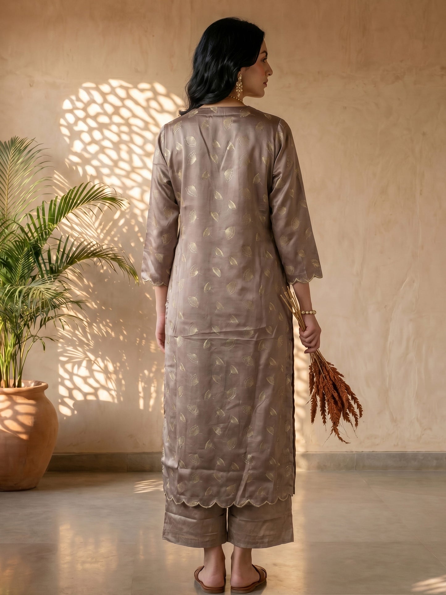 GREY FOIL KURTA SET
