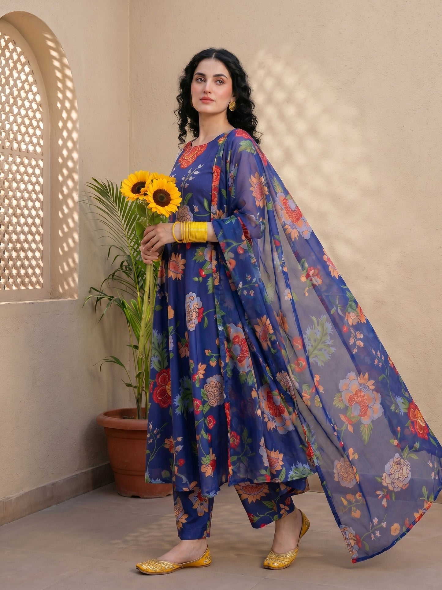 BLUE FLORIAN ANARKALI SET
