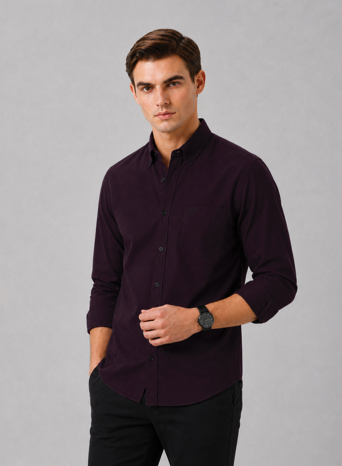 ADRO Premium Oxford Cotton Casual Shirt – Aubergine