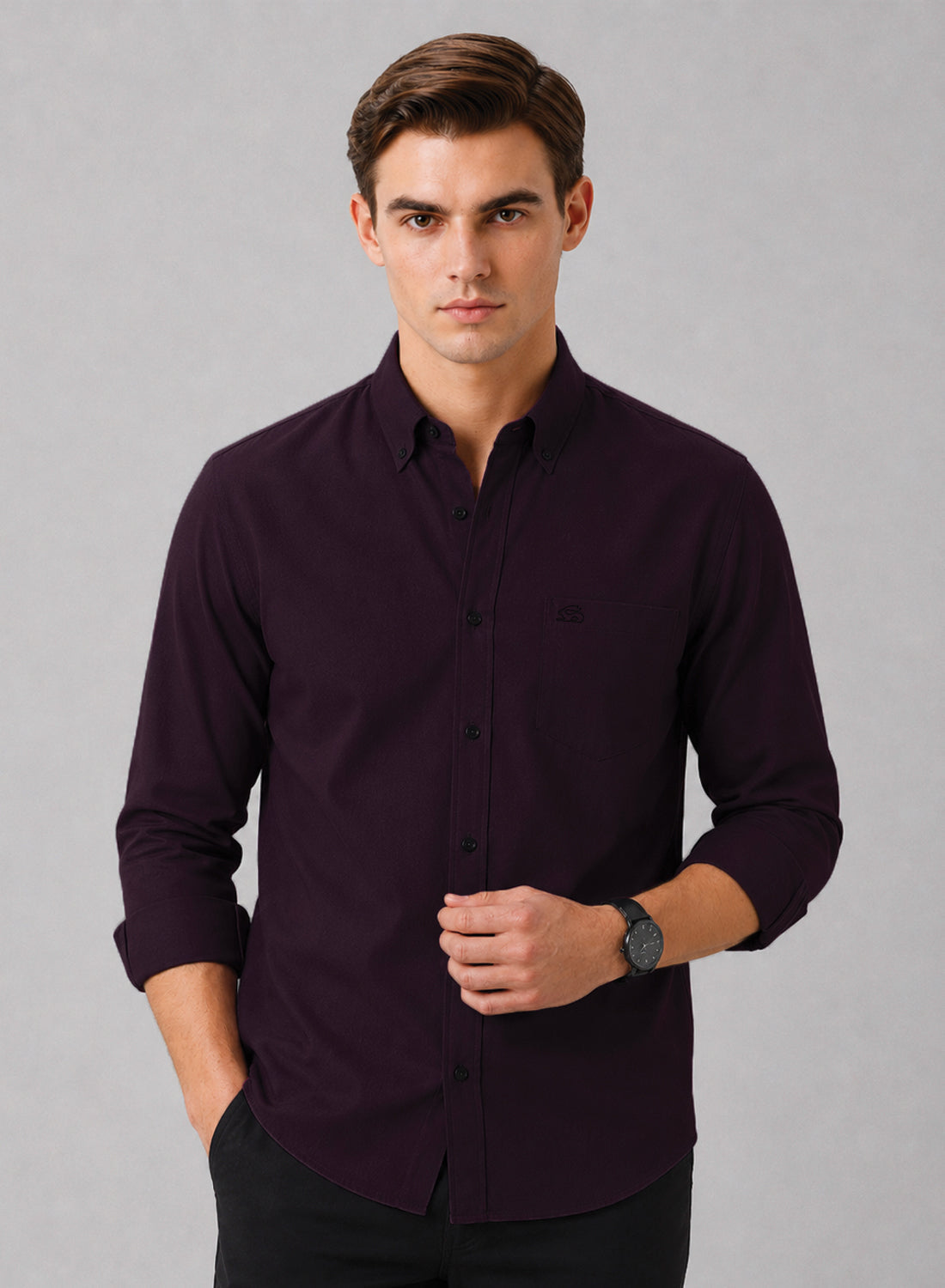 ADRO Premium Oxford Cotton Casual Shirt – Aubergine Aubergine