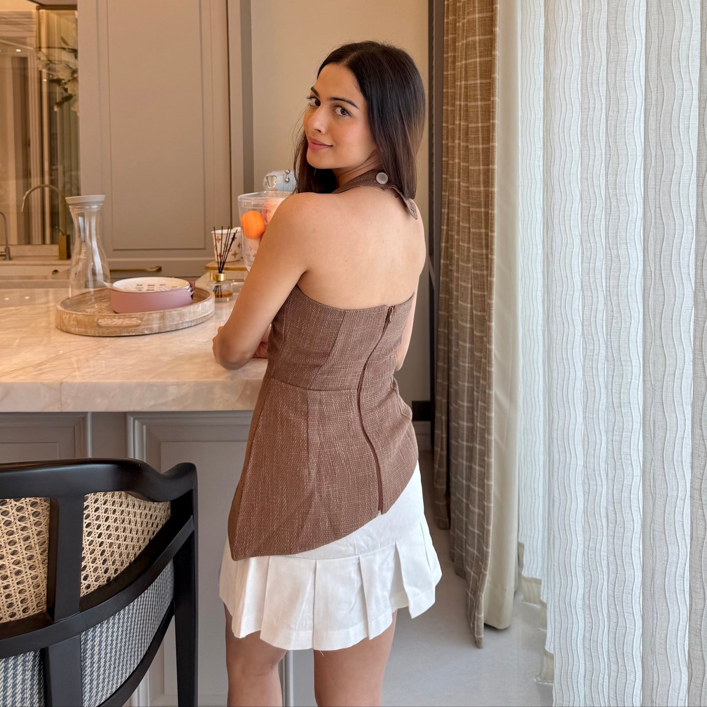 Audrey Tweed Top (Brown)
