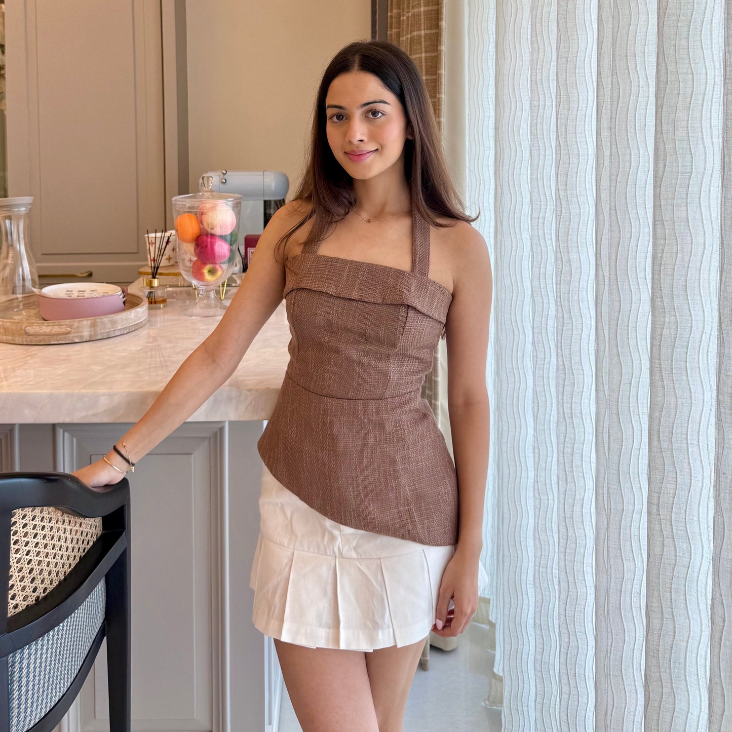 Audrey Tweed Top (Brown)