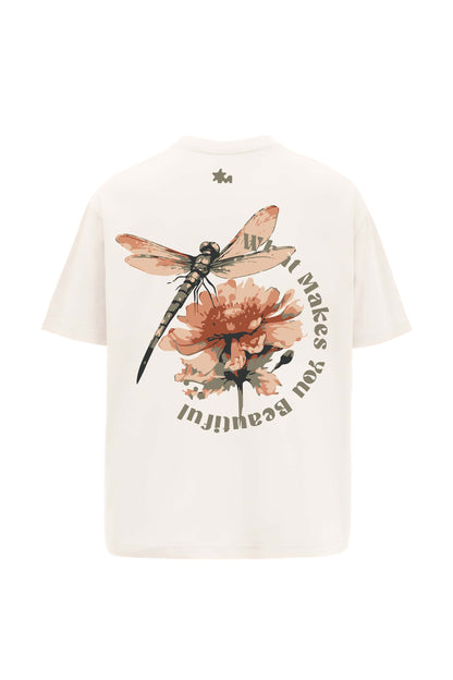 Beautiful Cream Oversized Printed T-Shirt Main Character