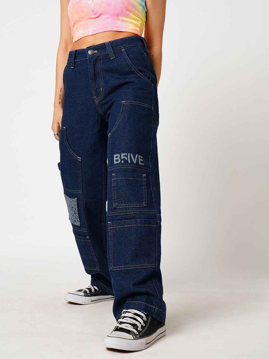 Unisex Blue Canvas Doodles Denims B5IVE