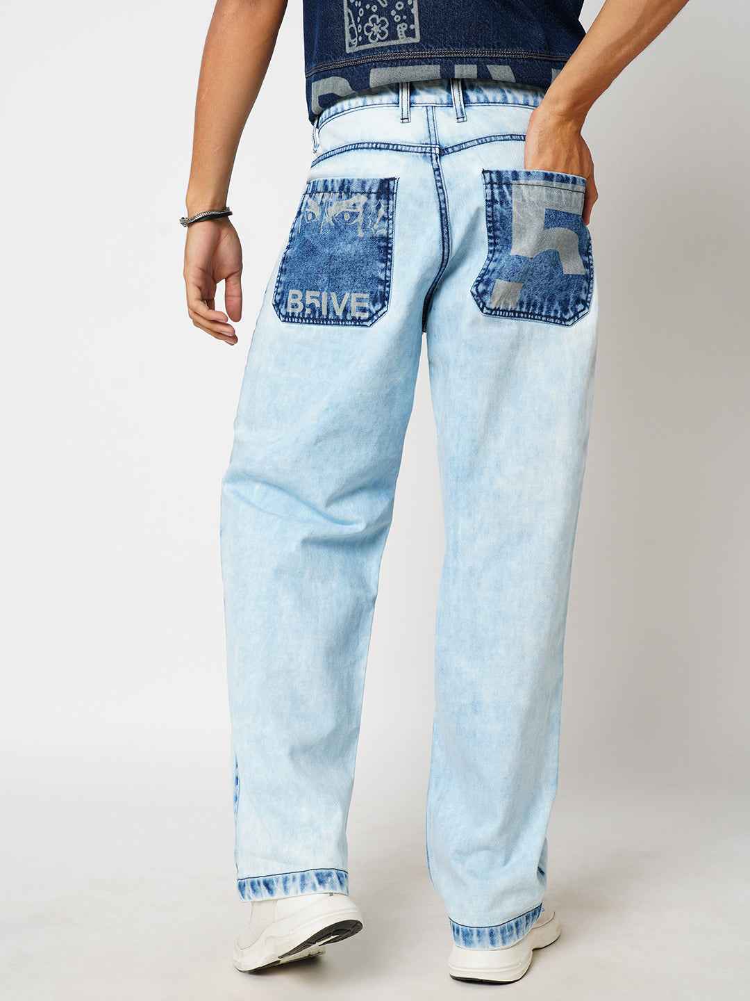 Men's Classic Ice Wash Baggy Fit Jeans B5IVE