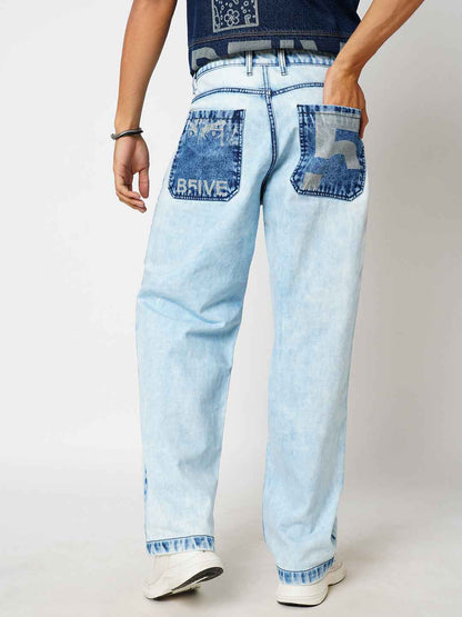 Men's Classic Ice Wash Baggy Fit Jeans B5IVE
